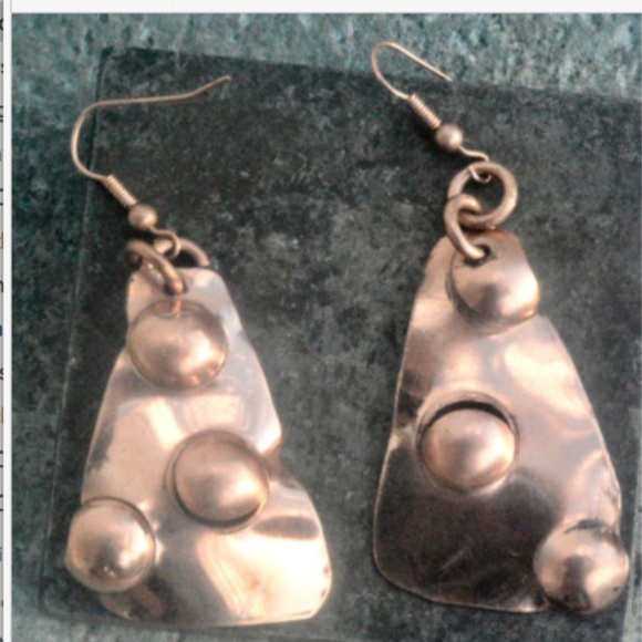 Triangle Brutalist Solid Copper Earrings Tribal Handmade Boho Gift Jewelry Punk - Picture 6 of 6